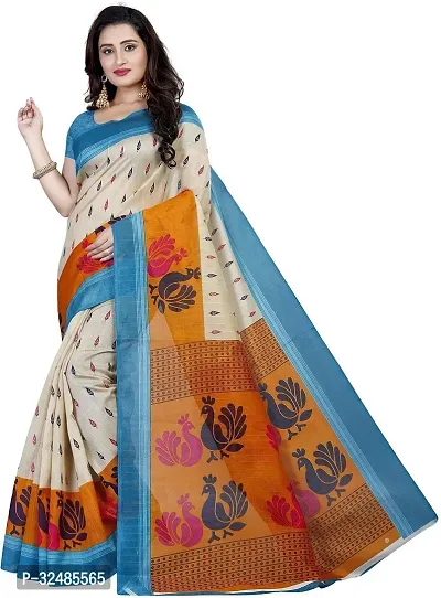 Elegant Cotton Blend Printed Saree with Blouse piece For Women-thumb0