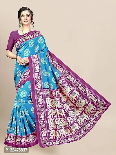 Beautiful Blue Art Silk Woven Design Saree With Blouse Piece For Women-thumb0