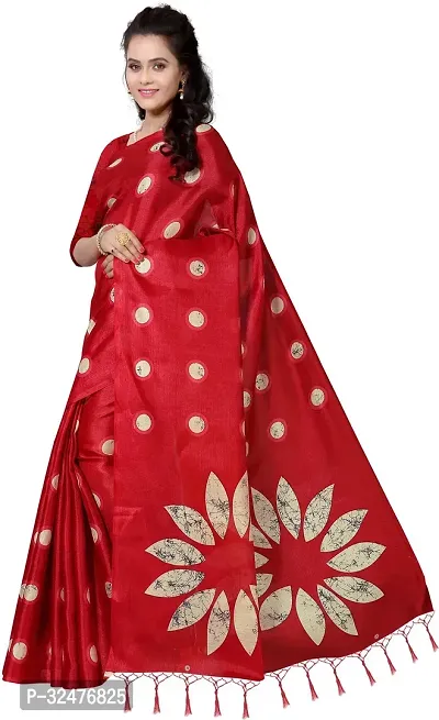 Beautiful Red Art Silk Printed Saree With Blouse Piece For Women-thumb0