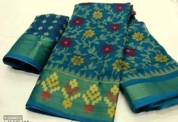 Elegant Cotton Silk Printed Saree with Blouse piece For Women-thumb0