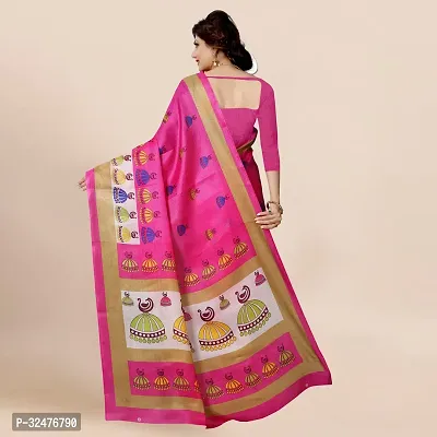 Beautiful Pink Silk Blend Printed Saree With Blouse Piece For Women-thumb3