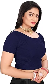 Reliable Navy Blue Lycra Blend Stitched Blouses For Women-thumb1