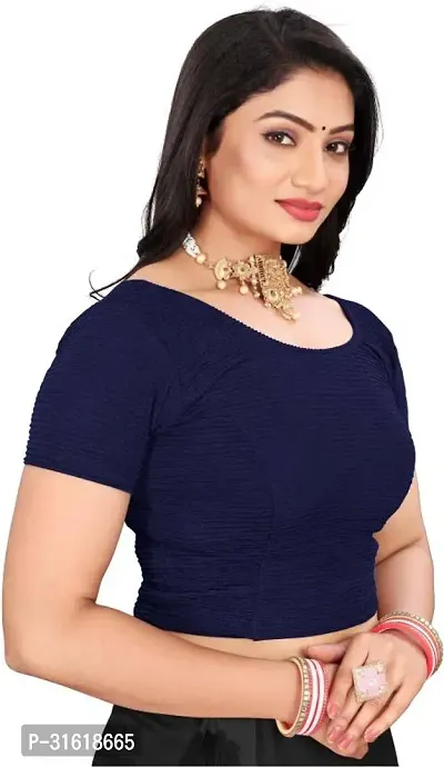 Reliable Navy Blue Lycra Blend Stitched Blouses For Women-thumb2