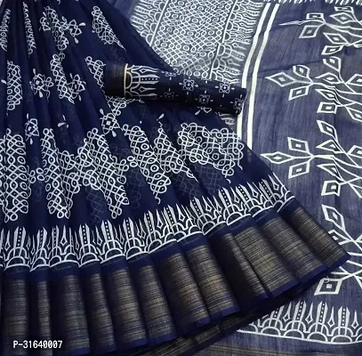 Elegant Blue Cotton Blend Saree without Blouse piece For Women