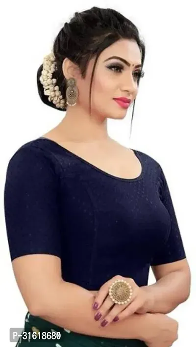 Reliable Navy Blue Lycra Blend Stitched Blouses For Women-thumb2