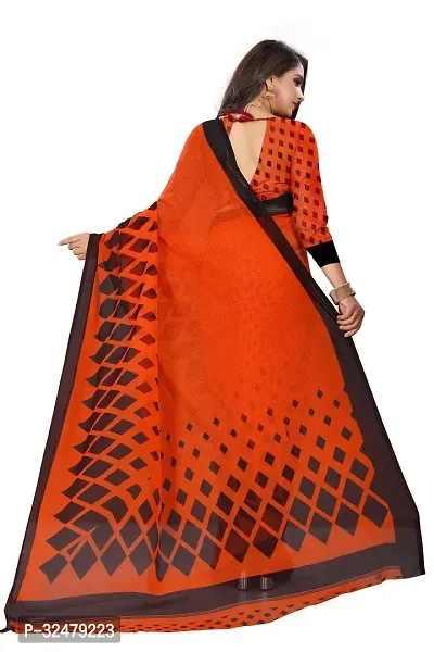 Beautiful Orange Georgette Printed Saree With Blouse Piece For Women-thumb3