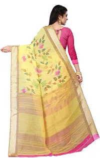 Elegant Yellow Cotton Linen Printed Saree With Blouse Piece For Women Pack Of 1-thumb3