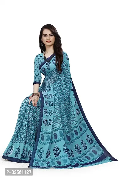 Stylish Blue Georgette Printed Saree with Blouse piece For Women-thumb3