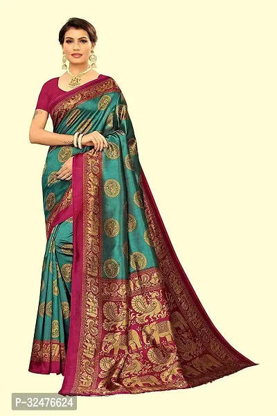 Elegant Green Art Silk Woven Design Saree With Blouse Piece For Women-thumb0