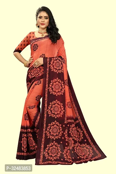 Stylish Pink Georgette Printed Saree with Blouse piece For Women-thumb0