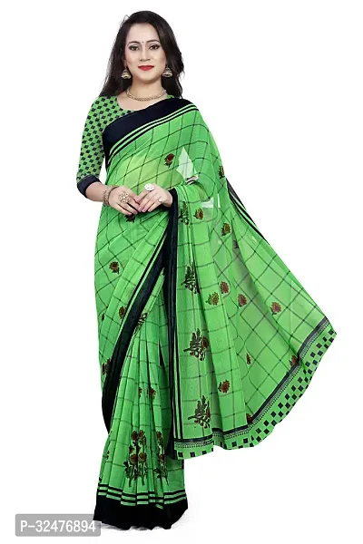 Beautiful Green Georgette Printed Saree With Blouse Piece For Women-thumb3