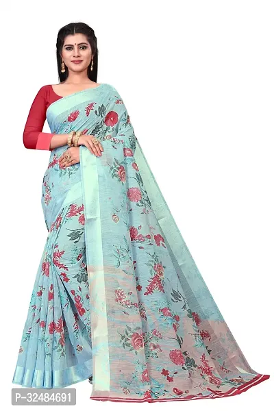 Elegant Cotton Linen Printed Saree with Blouse piece For Women