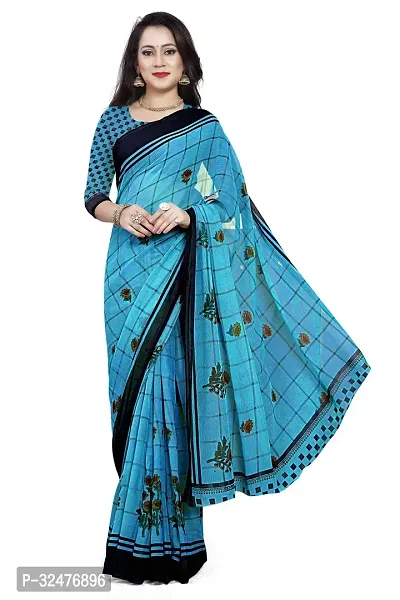 Beautiful Blue Georgette Printed Saree With Blouse Piece For Women-thumb3