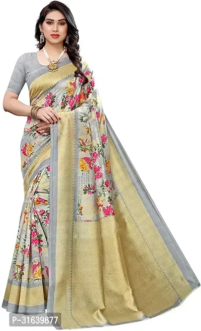 Elegant Grey Art Silk Saree without Blouse piece For Women-thumb0