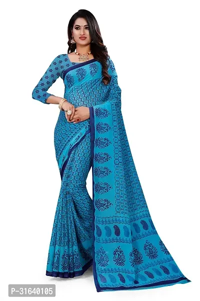 Elegant Blue Georgette Saree without Blouse piece For Women-thumb0