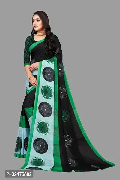 Beautiful Multicoloured Georgette Printed Saree With Blouse Piece For Women