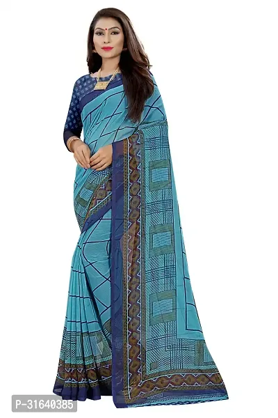 Elegant Blue Georgette Saree without Blouse piece For Women-thumb0