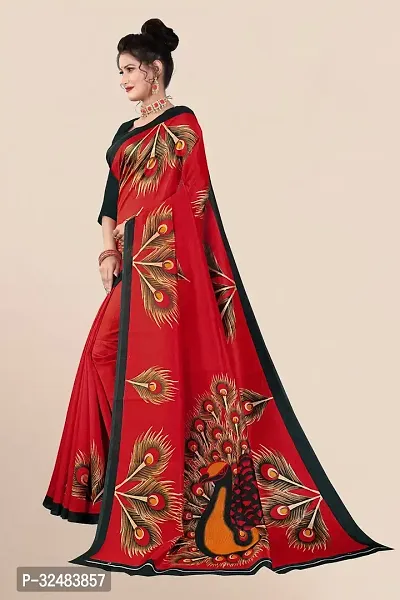 Stylish Red Art Silk Printed Saree with Blouse piece For Women-thumb4