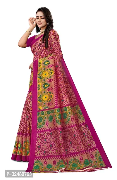 Beautiful Art Silk Pink Printed  Saree without Blouse piece For Women-thumb2