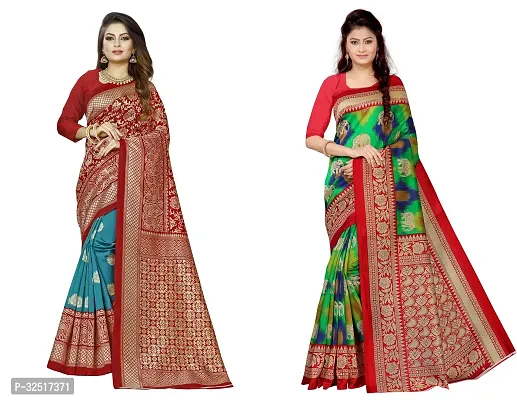 Beautiful Multicoloured Art Silk Printed Saree With Blouse Piece For Women Pack Of 2-thumb0