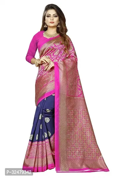 Beautiful Pink Art Silk Woven Design Saree With Blouse Piece For Women-thumb0