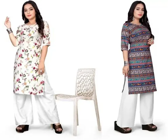 Stylish Crepe Printed Straight Kurtis - Pack Of 2