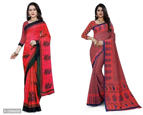 Beautiful Multicoloured Georgette Printed Saree With Blouse Piece For Women Pack Of 2-thumb0