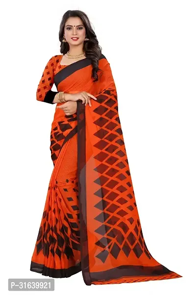 Elegant Orange Georgette Saree without Blouse piece For Women-thumb0