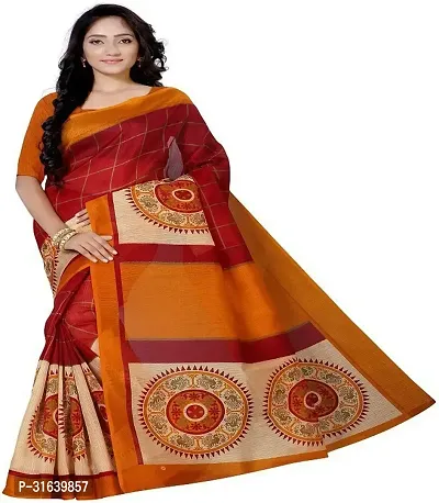 Elegant Red Art Silk Saree without Blouse piece For Women