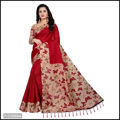 Elegant Red Art Silk Saree with Blouse piece For Women-thumb0