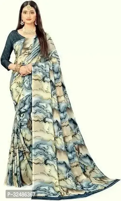 Beautiful Georgette Blue Printed Saree With Blouse Piece For Women-thumb0