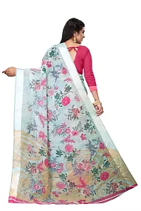 Elegant Cotton Linen Printed Saree with Blouse piece For Women-thumb3