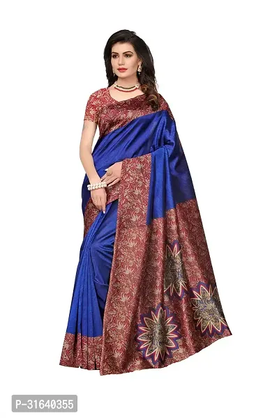 Elegant Blue Art Silk Saree without Blouse piece For Women-thumb0