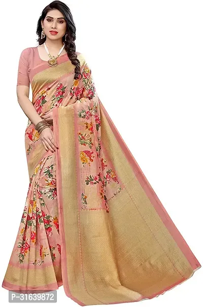 Elegant Beige Art Silk Saree without Blouse piece For Women-thumb0