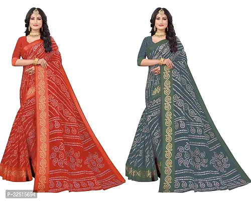 Stylish Cotton Silk Printed Saree with Blouse piece For Women Pack Of 2