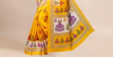 Beautiful Yellow Silk Blend Printed Saree With Blouse Piece For Women-thumb4