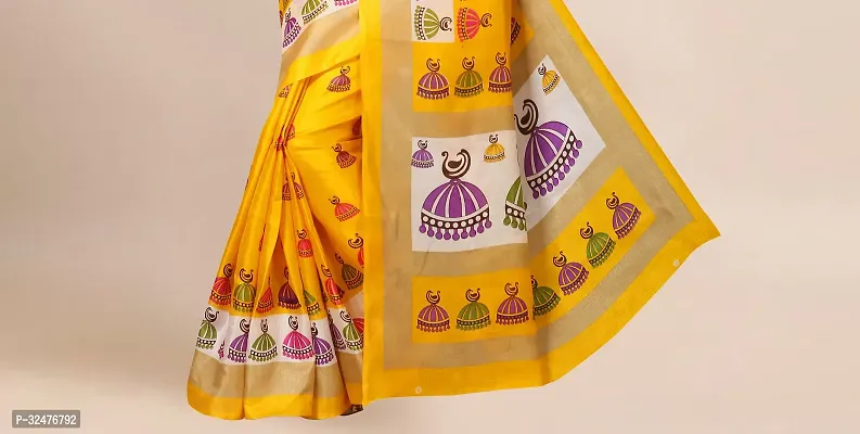 Beautiful Yellow Silk Blend Printed Saree With Blouse Piece For Women-thumb5