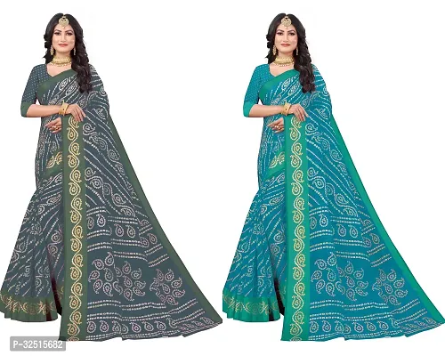 Stylish Cotton Silk Printed Saree with Blouse piece For Women Pack Of 2-thumb0