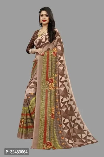 Stylish Brown Georgette Printed Saree with Blouse piece For Women-thumb0