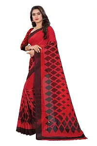 Beautiful Red Georgette Printed Saree With Blouse Piece For Women-thumb1