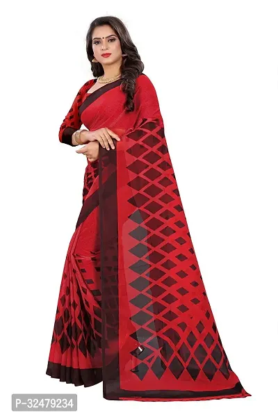 Beautiful Red Georgette Printed Saree With Blouse Piece For Women-thumb2