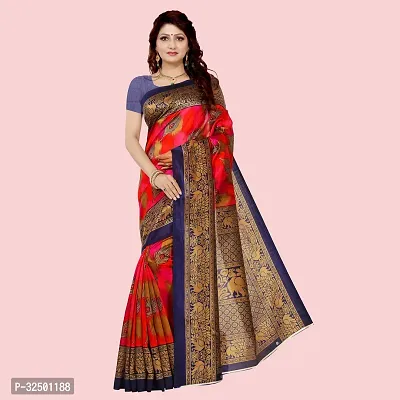 Stylish Red Art Silk Woven Design Saree with Blouse piece For Women-thumb0