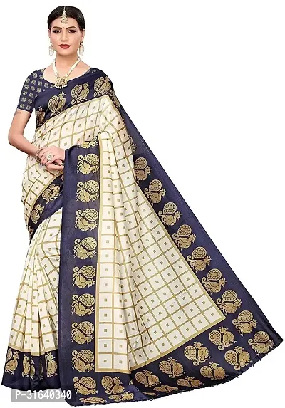 Elegant White Art Silk Saree without Blouse piece For Women-thumb0