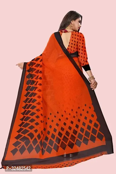 Stylish Orange Georgette Printed Saree with Blouse piece For Women-thumb3