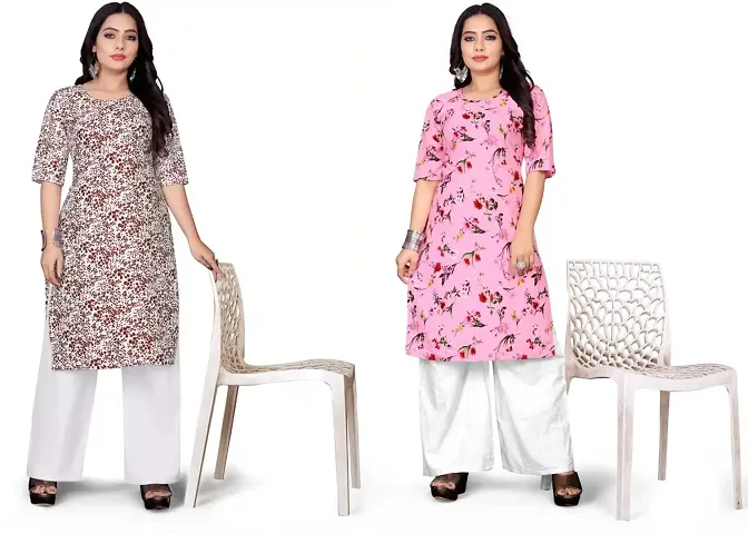 Stylish Crepe Printed Straight Kurtis - Pack Of 2