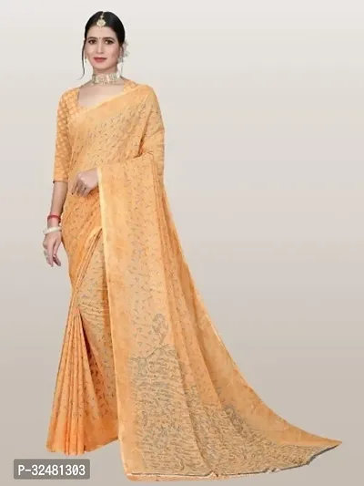 Elegant Orange Georgette Saree with Blouse piece For Women-thumb0