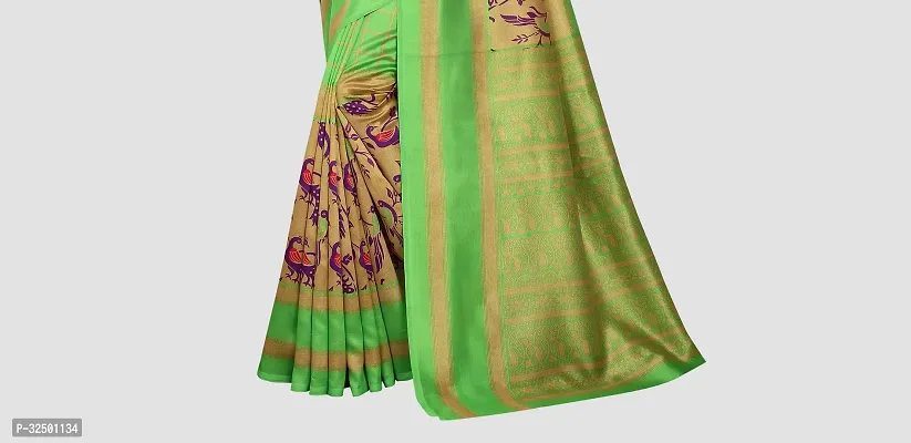 Stylish Green Art Silk Printed Saree with Blouse piece For Women-thumb5