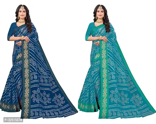 Stylish Cotton Silk Printed Saree with Blouse piece For Women Pack Of 2