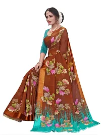 Elegant Cotton Linen Printed Saree with Blouse piece For Women-thumb1