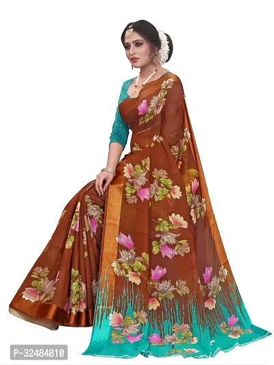 Elegant Cotton Linen Printed Saree with Blouse piece For Women-thumb2